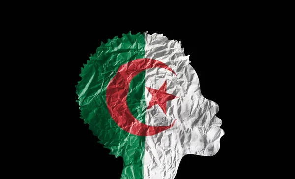 Afrykańska Sylwetka Kobiety Flagą Algierii — Zdjęcie stockowe