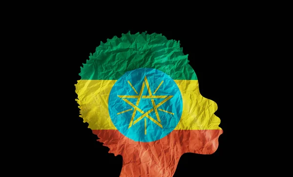 African Woman Silhouette Ethiopia National Flag — Stock Photo, Image