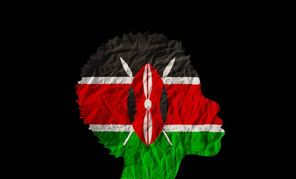 Afrikansk Kvinna Siluett Med Kenya National Flagga — Stockfoto