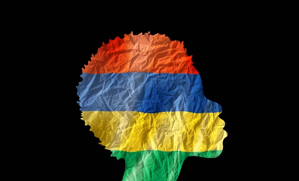 Αφρικανική Γυναικεία Σιλουέτα Εθνική Σημαία Μαυρίκιου — Φωτογραφία Αρχείου