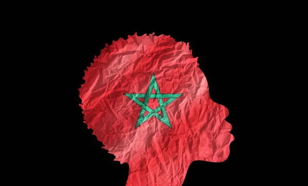Silhouette Donna Africana Con Bandiera Nazionale Del Marocco — Foto Stock