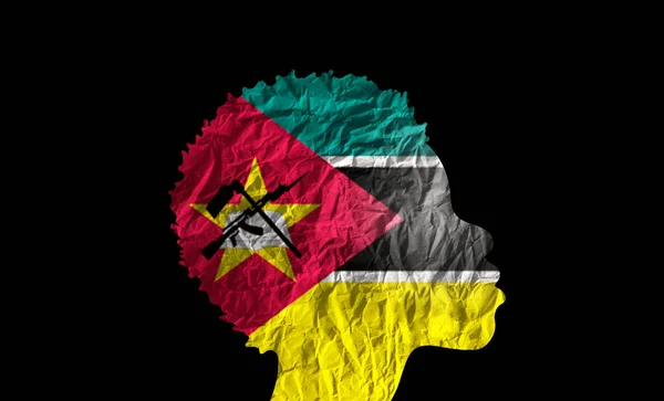 African Woman Silhouette Mozambique National Flag — Stock Photo, Image