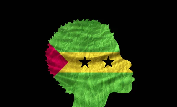 Silhouette Donna Africana Con Sao Tome Bandiera Nazionale Principe — Foto Stock