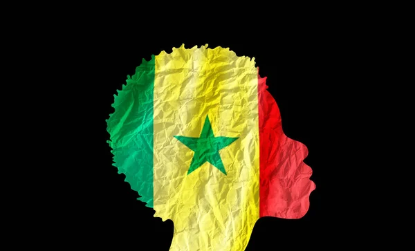 Силуэт Африканской Женщины Национальным Флагом Сенегала — стоковое фото
