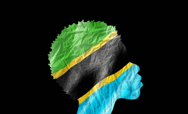 African Woman Silhouette Tanzania National Flag — Stock Photo, Image