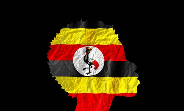 African Woman Silhouette Uganda National Flag — Stock Photo, Image