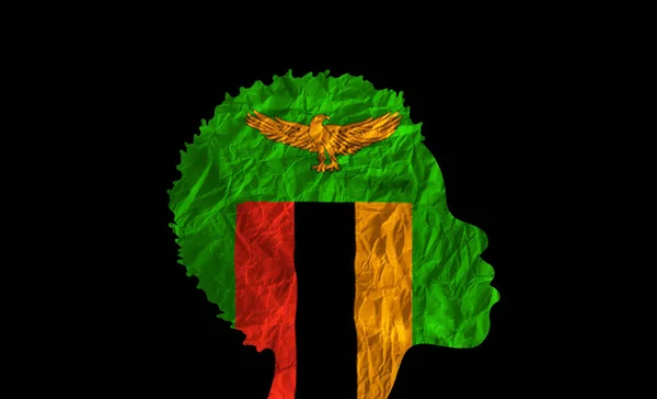 African Woman Silhouette Zambia National Flag — Stock Photo, Image