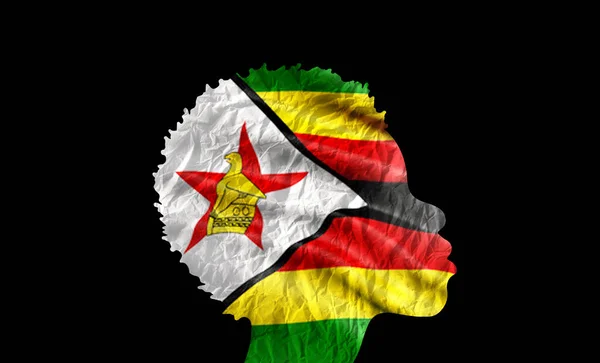 African Woman Silhouette Zimbabwe National Flag — Stock Photo, Image