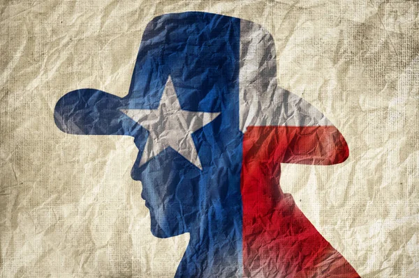 Cowboy Sziluett Texas Zászló Ráncos Papír Háttér — Stock Fotó