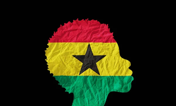 African Woman Silhouette Ghana National Flag — Stock Photo, Image