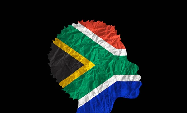 Afrykańska Sylwetka Kobiety Flagą Republiki Południowej Afryki — Zdjęcie stockowe