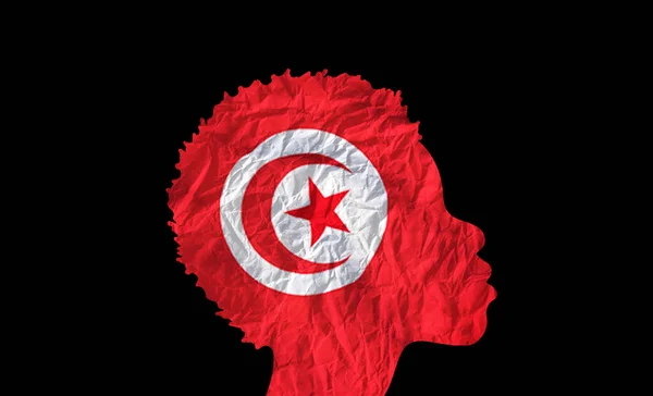Afrykańska Sylwetka Kobiety Flagą Tunezji — Zdjęcie stockowe