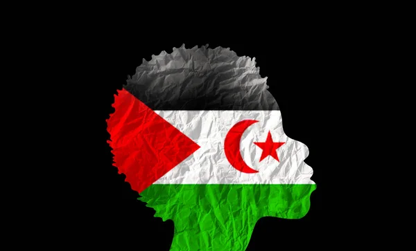 Afrykańska Sylwetka Kobiety Flagą Sahary Zachodniej — Zdjęcie stockowe