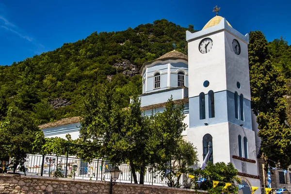 Greek Orthodox Christian Church Built Stone Blue White Colors Bell — Foto de Stock