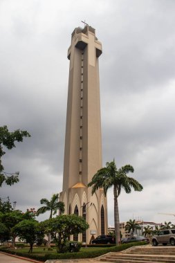 Exterior with arches, crosses, decorative walls of Catholics church in Abuja, church is known as The National Christian Centre (previously known as the National Ecumenical Centre or as the National Church of Nigeria) is a Christian place of worship