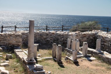 Historical archeological site with remaining of ancient Greek city, walls, cities and artistic monuments, Thasos Island clipart