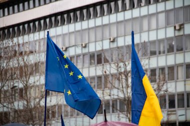 Ukraynalı mülteciler, Rusya 'nın Ukrayna' ya saldırısından 2 yıl sonra Belgrad sokaklarında toplanarak Ukrayna, Ukrayna bayrakları ve sembolleri olan Ukrayna 'da ateşkes ve savaşın sona ermesini talep ettiler.