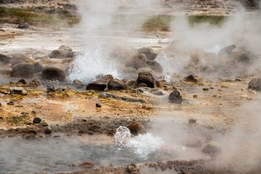 Etiyopya 'daki Alolabad jeotermal alanı. Rengarenk kaplıcaların gerçeküstü manzarası, dumanı tüten fümeroller ve deniz seviyesinin altındaki kurak ve uzak bir çöl olan Afar Çölü' nde tuz gayzerleri. Suyun sıcaklığı 112C 'ye çıktı. 