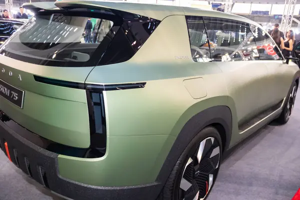 stock image The Skoda Vision 7S concept car is a futuristic SUV prototype featuring advanced technology, sleek design, and sustainable, eco-friendly mobility solutions