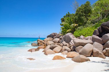 Praslin adasındaki ünlü Petite Anse Kerlan plajı, Seyşeller