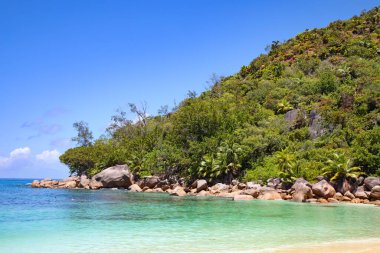 Praslin adasındaki ünlü Petite Anse Kerlan plajı, Seyşeller