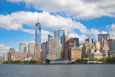 New York skyline as seen from the harbor and Hudson river