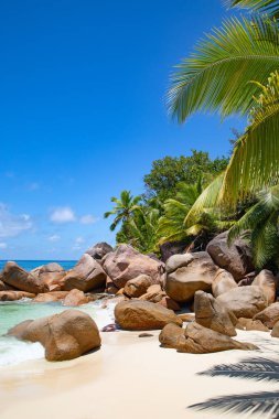 Praslin adasındaki ünlü Petite Anse Kerlan plajı, Seyşeller