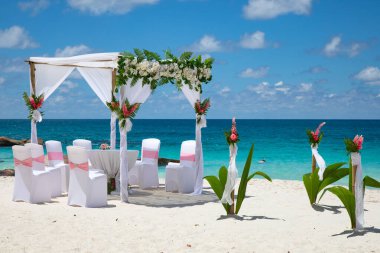 Wedding ceremony on the famous Anse Lazio beach on the Praslin island, Seychelles
