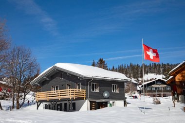 İsviçre Alplerinde kış, İsviçre 'nin St. Gallen kantonu yakınlarındaki Arvenbuel köyü.