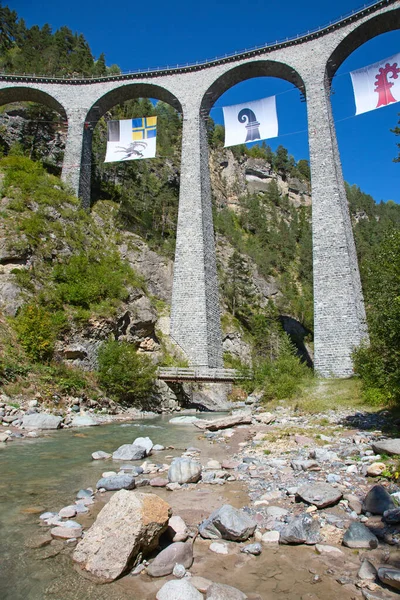 Viaduc Wiesener Célèbre Sur Ligne Train Davos Filisur Dans Les — Photo