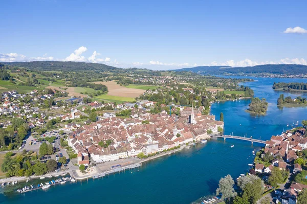 Luftaufnahme Der Mittelalterlichen Stadt Stein Rhein Bei Shaffhausen Schweiz — Stockfoto