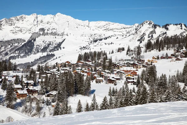 Inverno Nos Alpes Suíços Aldeia Arvenbuel Perto Cantão Amden Gallen — Fotografia de Stock