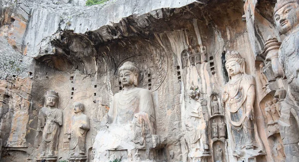 Berühmte Longmen Grotten Buddha Und Bodhisattvas Statuen Den Monolithfelsen Bei — Stockfoto