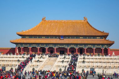 BEIJING, ÇİN - 14 Ekim 2017: Yasak Şehir (Saray Müzesi), Çin imparatorluk sarayı Ming hanedanlığından Qing hanedanlığının sonuna kadar (1420-1912)).