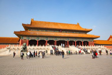 BEIJING, ÇİN - 14 Ekim 2017: Yasak Şehir (Saray Müzesi), Çin imparatorluk sarayı Ming hanedanlığından Qing hanedanlığının sonuna kadar (1420-1912)).