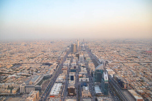 RIYADH - FEBRUARY 27: Aerial view of Riyadh downtown on February 27 2023 in Riyadh, Saudi Arabia. 