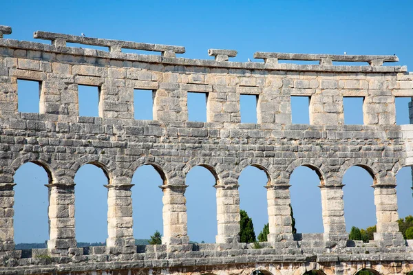 Starověké Římské Amfiteátr Chorvatském Městě Pula — Stock fotografie