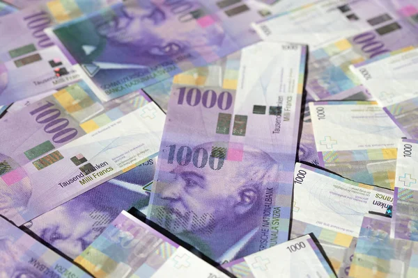 Sviçre 1000 Franklık Banknotların Koleksiyonu Sviçre Ulusal Bankası Snb Tarafından — Stok fotoğraf