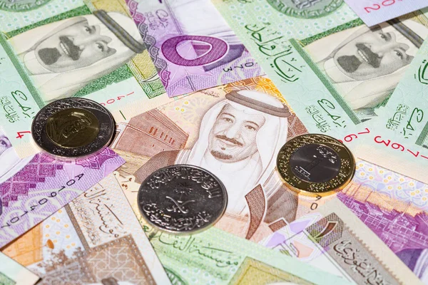 Sammlung Von Riyal Banknoten Aus Saudi Arabien Stockfoto