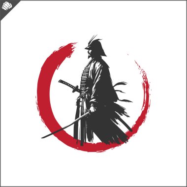 Samuray. Japonya savaşçısı Katana Sward. Grafiksel logo. Vektör EPS
