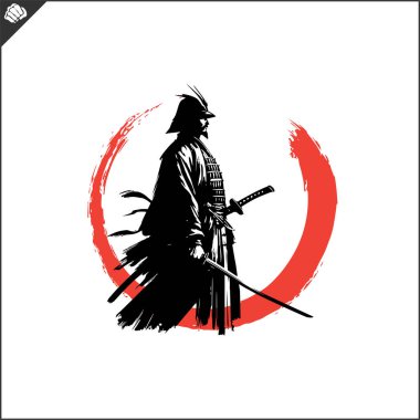 Samuray. Japonya savaşçısı Katana Sward. Grafiksel logo. Vektör EPS