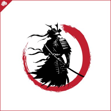Samuray. Japonya savaşçısı Katana Sward. Grafiksel logo. Vektör EPS