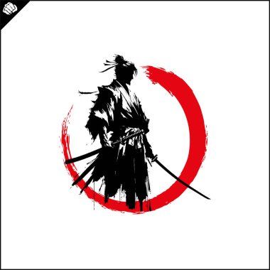 Samuray. Japonya savaşçısı Katana Sward. Grafiksel logo. Vektör EPS
