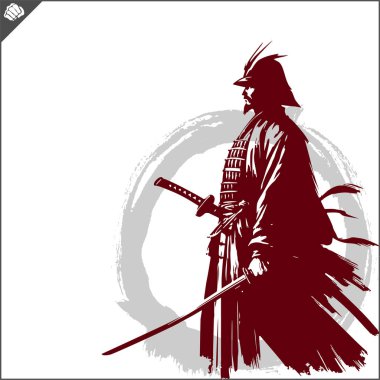 Samuray. Japonya savaşçısı Katana Sward. Grafiksel logo. Vektör EPS