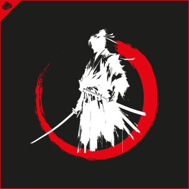 Samuray. Japonya savaşçısı Katana Sward. Grafiksel logo. Vektör EPS