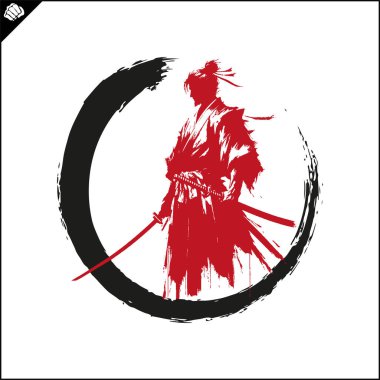 Samuray. Japonya savaşçısı Katana Sward. Grafiksel logo. Vektör EPS