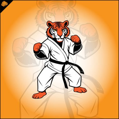 Tiger karate logosu çizgi filmi. Grafiksel logo. Vektör EPS
