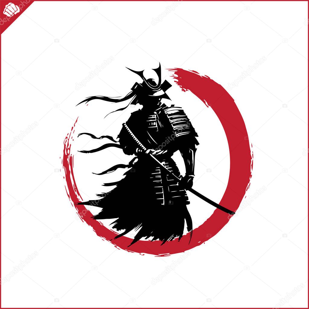 Samurai. Japan warrior whith katana sward. Graphic logo. Vector EPS