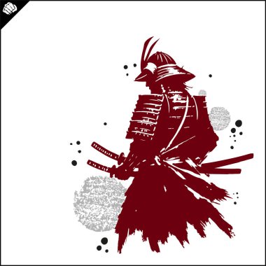 Samuray. Japonya savaşçısı Katana Sward. Grafiksel logo. Vektör EPS