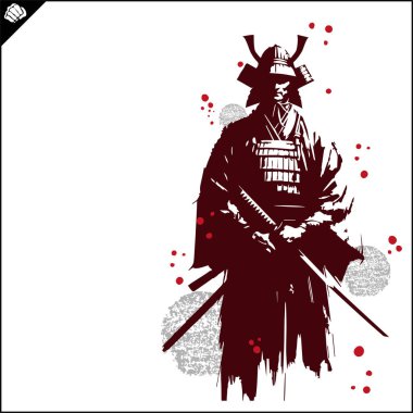 Samuray. Japonya savaşçısı Katana Sward. Grafiksel logo. Vektör EPS